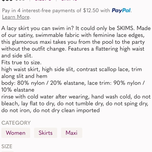 NWT Skims Lace Swim Long Skirt Size Medium Gunmetal with Black Lace - Picture 8 of 8